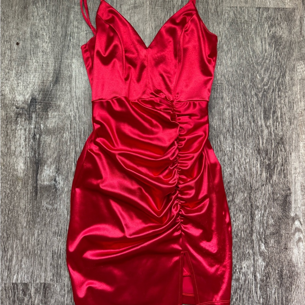 Honey and Rosie Red Ruched Bodycon Mini Dress